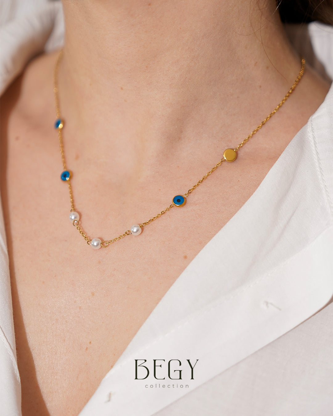 BLUE PEARL EYE KOLYE